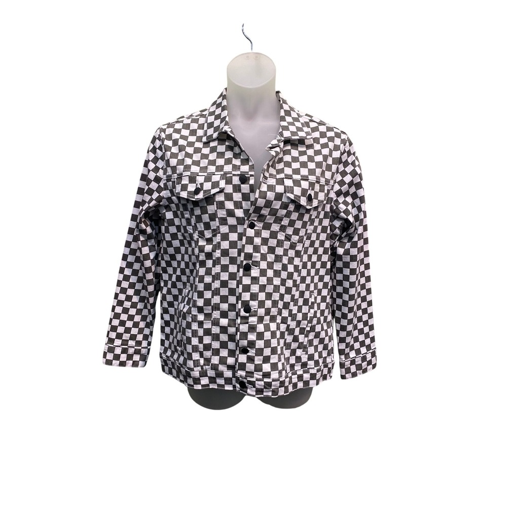 Dickies Girl Checkered Denim Jacket Black White Checkerboard Trucker DN601CH XL